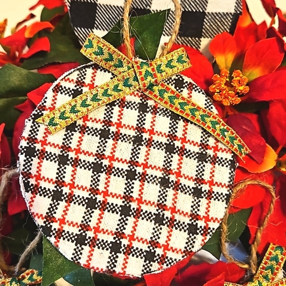 Hand Crafted Upcycled farmhouse decor Christmas hanging ornaments plaid fabric - Picture 11 of 17